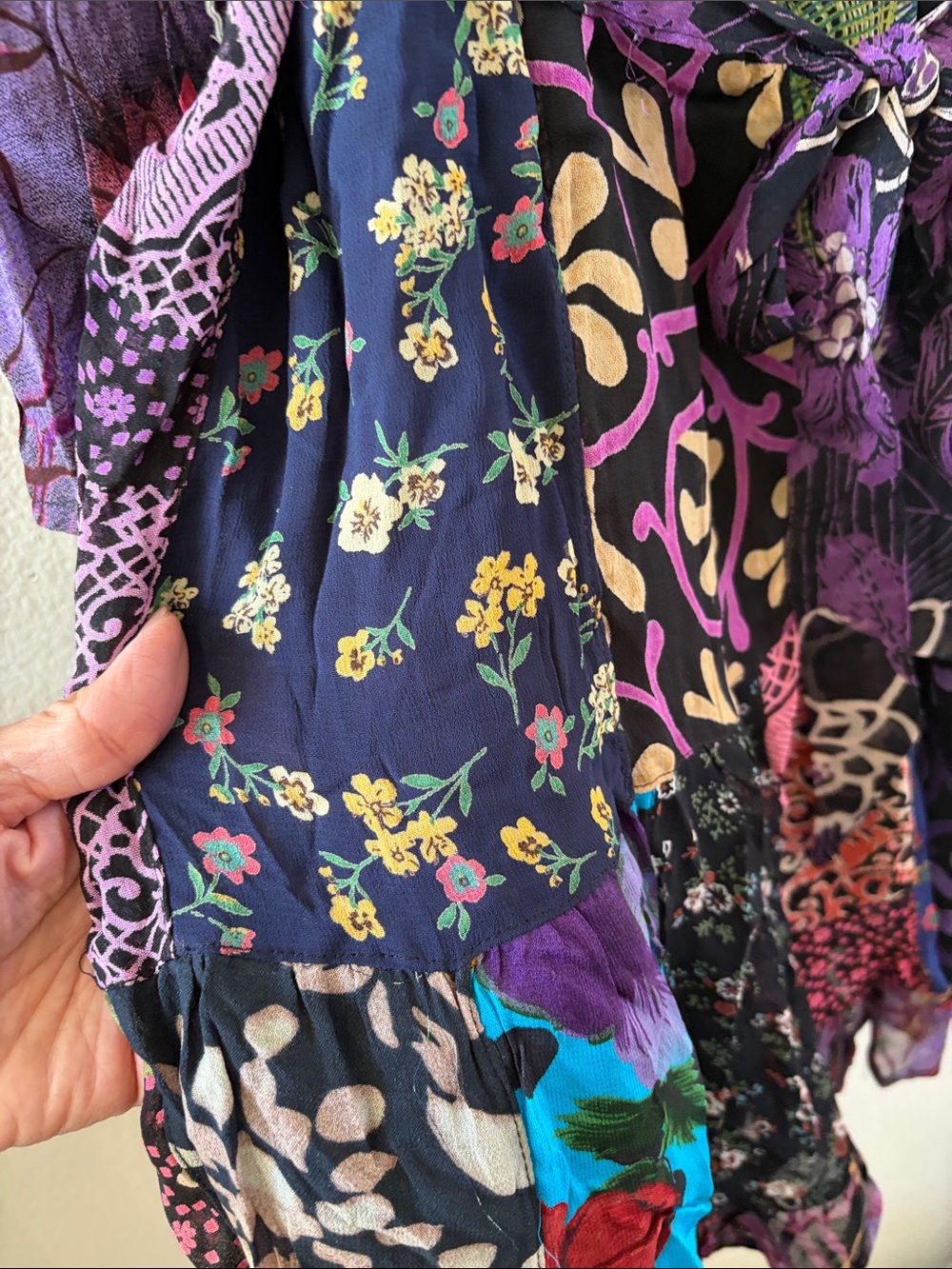 Boho Patchwork Long Sleeve Dress in Olive & Purple - Picture 7 of 11